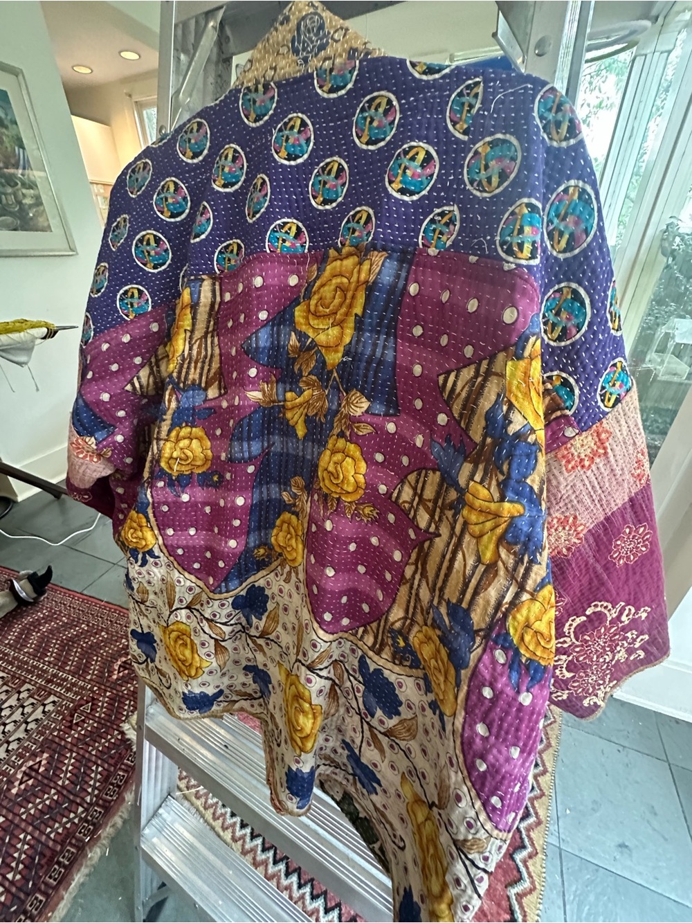 Artisan Boho Patchwork Bomber Jacket - Purple & Mustard - Picture 2 of 3